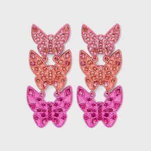 Sugarfix by BaubleBar | Stacked Metallic Butterfly Drop Earrings | 2.5” Length
